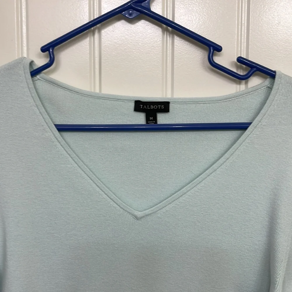Talbots 3/4 length sleeve Sweater Size medium Pale blue/green - Picture 2 of 8
